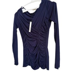Navy Blue Ruched V-Neck Top from PattyBoutik